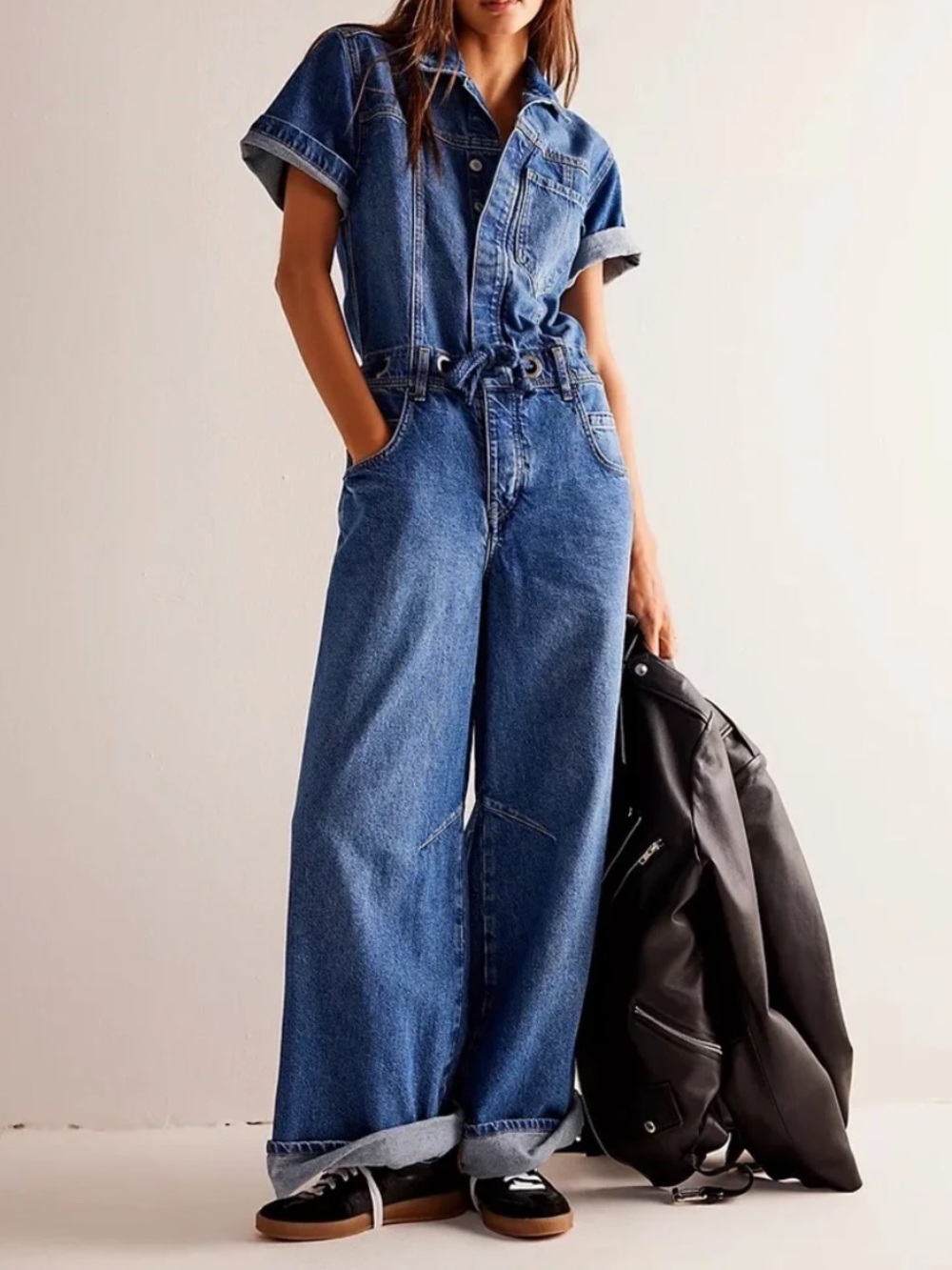 Wide Leg High-Waist Women’s Jeans Jumpsuit - Blue